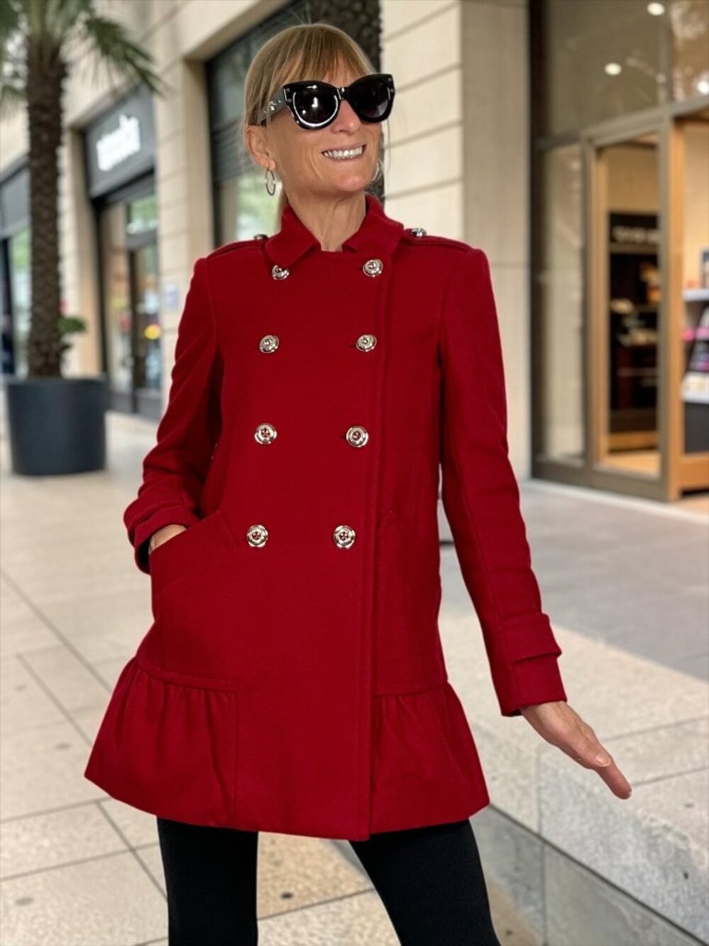 Juicy Couture Wool Pea Coat XS Red Double Breasted Peplum